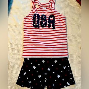 Gymboree girls red, white and blue USA shirt with matching shorts size 5 EUC